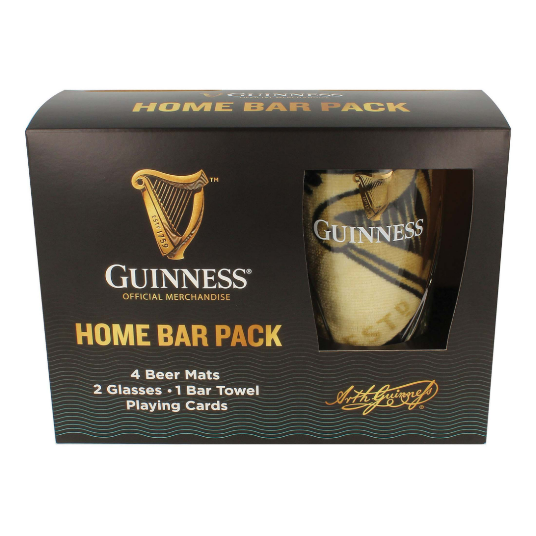 Guinness Home Bar Pack - 2 Glasses, Bar Towel, Beer Mats & Playing Cards