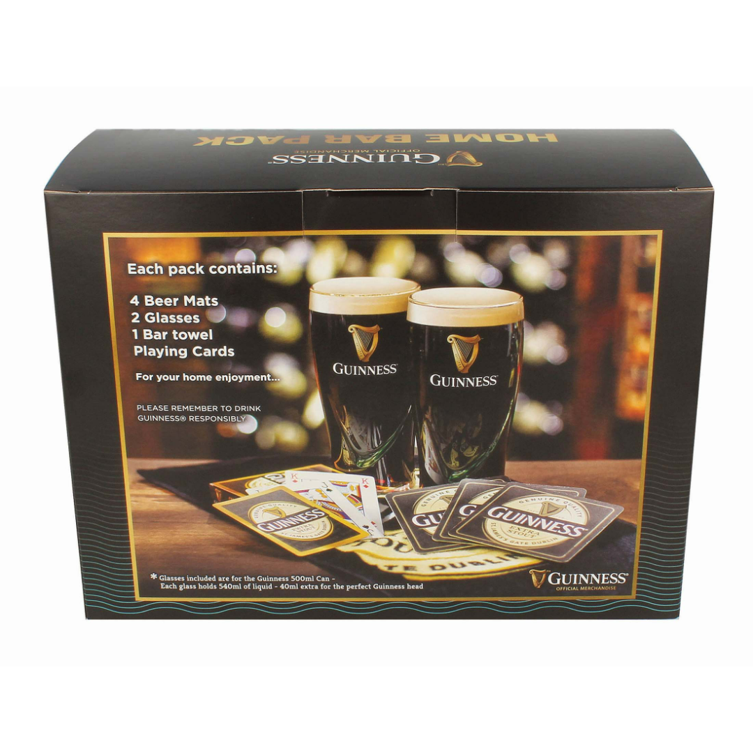 Guinness Home Bar Pack - 2 Glasses, Bar Towel, Beer Mats & Playing Cards